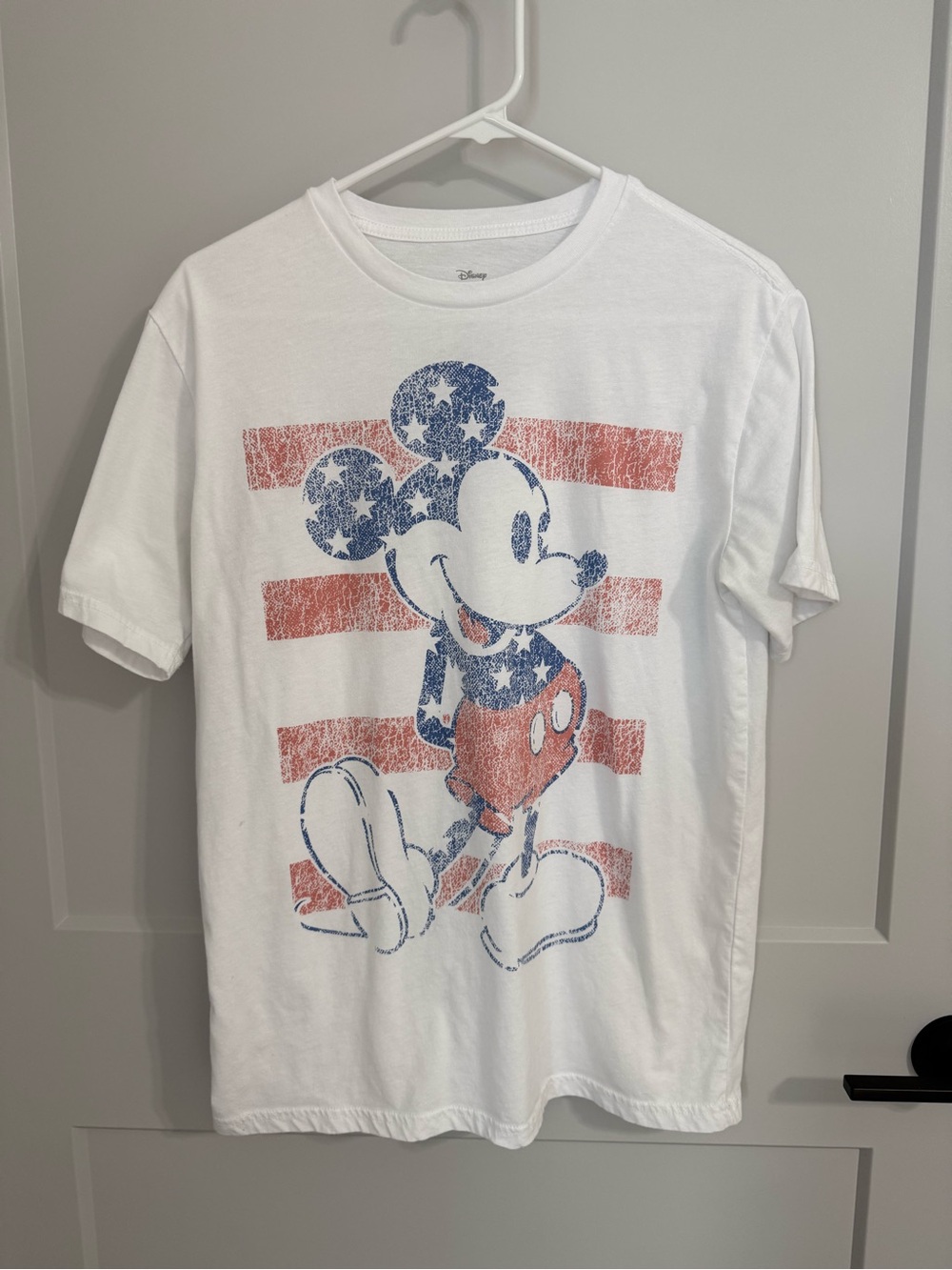 Disney Mickey Mouse Patriotic Graphic Tee White Americana T-Shirt Size Small